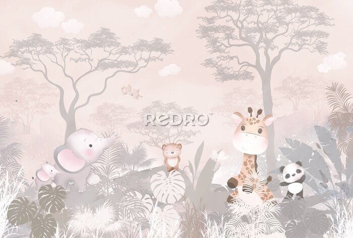 Papier peint  Animaux de conte de fées dans la jungle tropicale