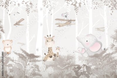 Papier peint  Animaux de conte de fées parmi les arbres