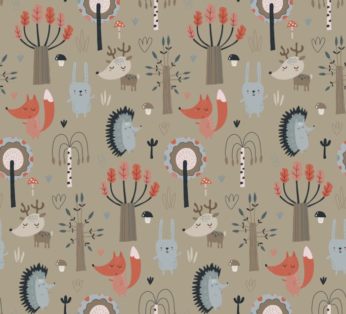 Papier peint  Animaux de la forêt en automne