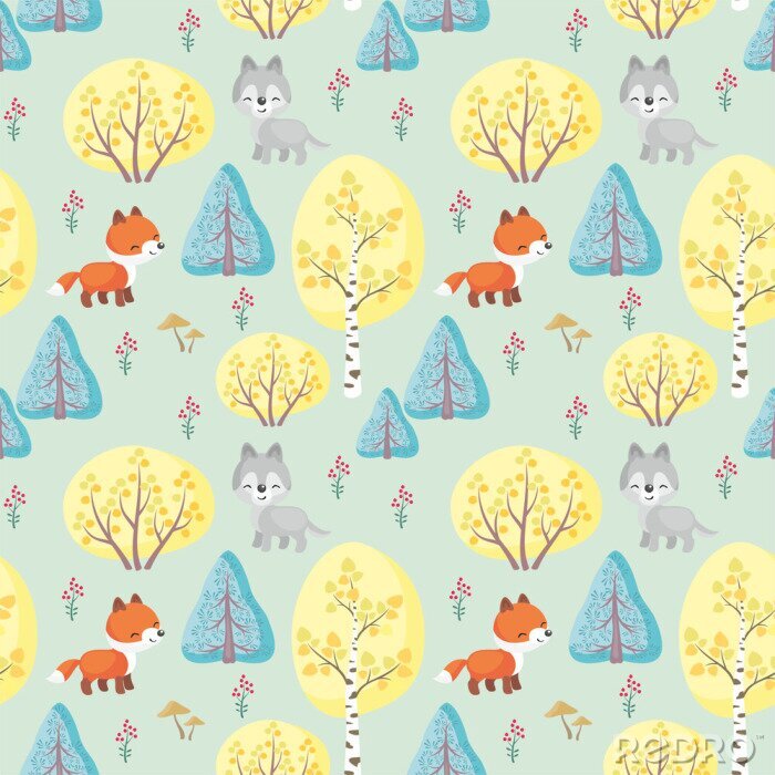 Papier peint  Animaux de la forêt mignons pour les enfants