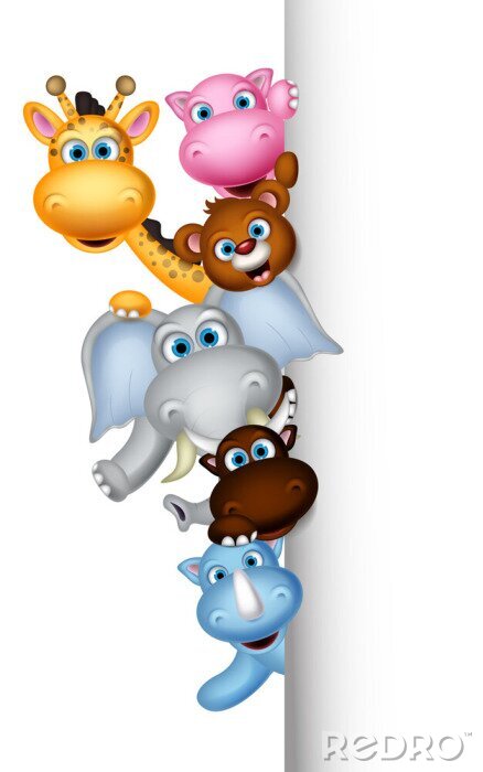 Papier peint  Animaux derrière un mur version dessin animé