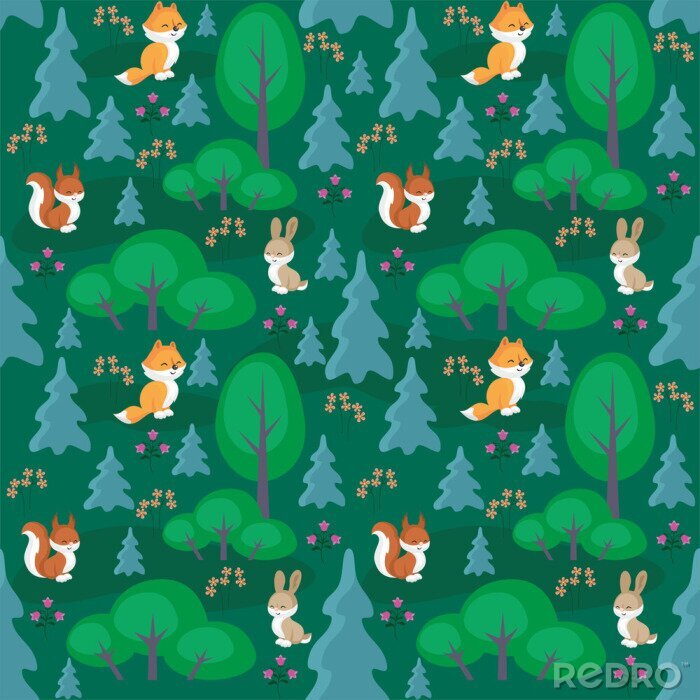 Papier peint  Animaux mignons dans la forêt pour les enfants