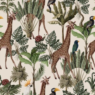 Papier peint à motif  Animaux sauvages vintage dans la jungle