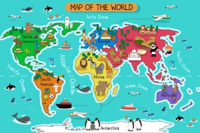 Papier peint  Animaux sur une carte du monde