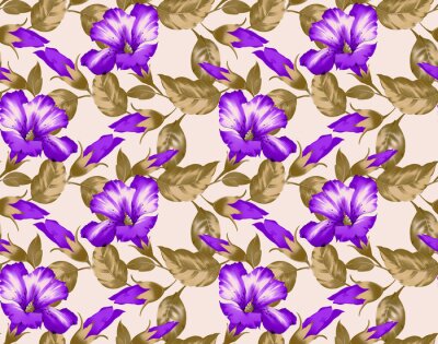 Papier peint  Anthurium and strelitzia seamless vector pattern. Large red, orange, pink, beige flowers and green leaves on white background. Square design for fabric, wallpaper, scrapbook, wrap, invitation cards.