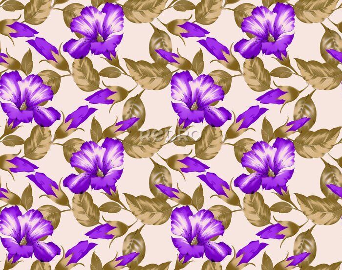 Papier peint  Anthurium and strelitzia seamless vector pattern. Large red, orange, pink, beige flowers and green leaves on white background. Square design for fabric, wallpaper, scrapbook, wrap, invitation cards.