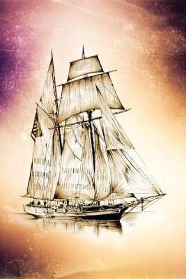 Papier peint  antique bateau mer motifs de dessin art