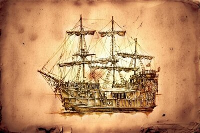 antique motif bateau de mer à la main dessin