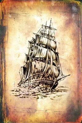 antique motif bateau de mer à la main dessin