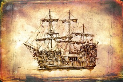 Papier peint  Antique motif bateau de mer à la main dessin