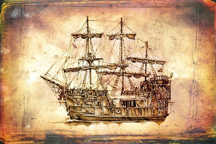 Papier peint  Antique motif bateau de mer à la main dessin