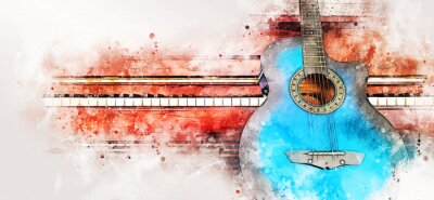 Papier peint  Aquarelle abstraite de guitare et piano