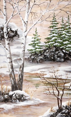 Papier peint  Aquarelle avec des bouleaux