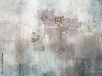 Papier peint  Aquarelle avec fleur sur béton