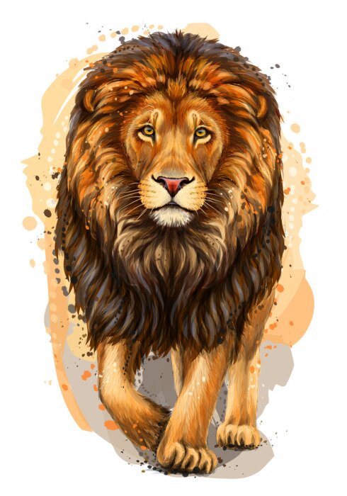 Papier peint  Aquarelle avec un lion sur fond blanc