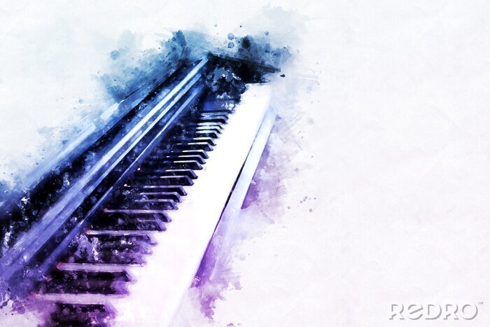 Papier peint  Aquarelle bleu-violette d'un piano