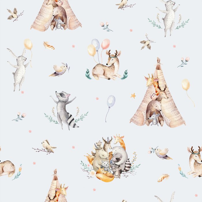 Papier peint  Aquarelle boho animaux de la forêt