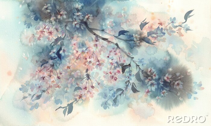 Papier peint  Aquarelle de fleurs de cerisier en fleurs