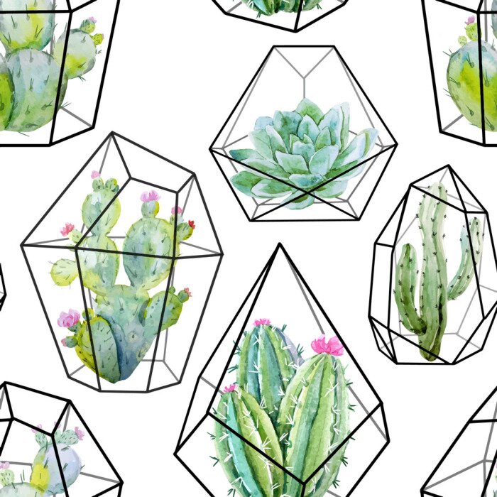 Papier peint  Aquarelle de la nature avec des pots modernes