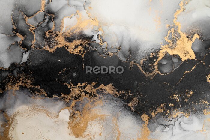Papier peint  Aquarelle marbrée de couleur noire et or