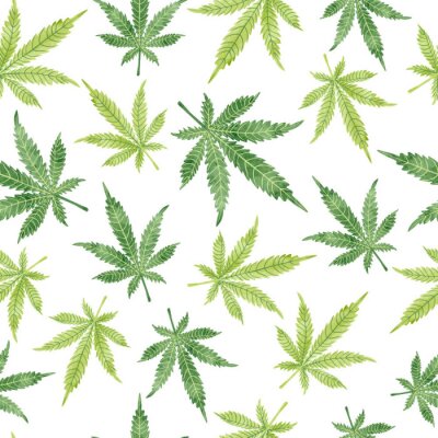 Aquarelle, marijuana, feuilles, seamless, modèle Vector fond de cannabis.