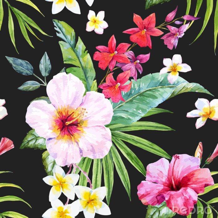 Papier peint  Aquarelle motif floral tropical