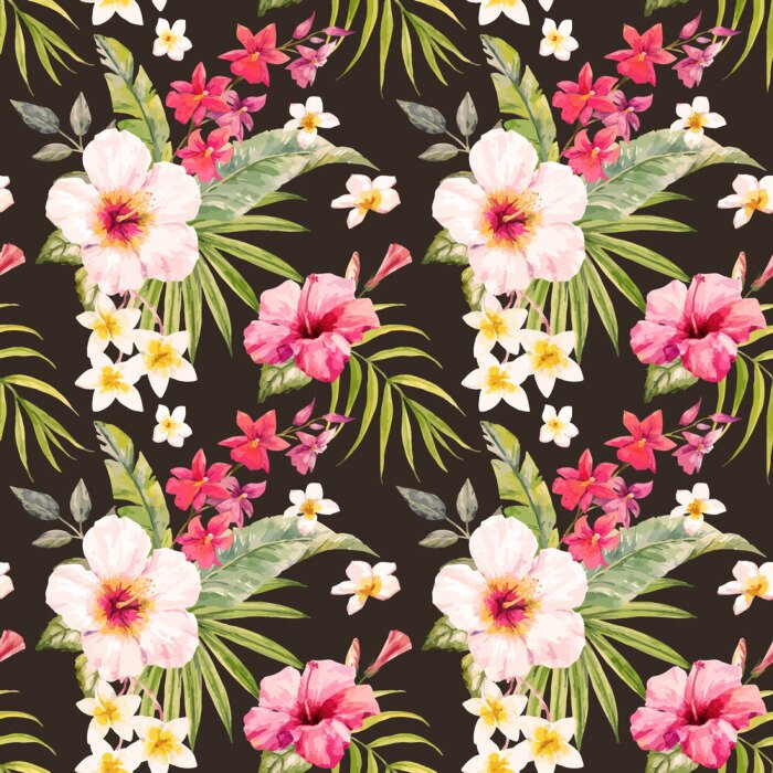 Papier peint  Aquarelle motif floral tropical