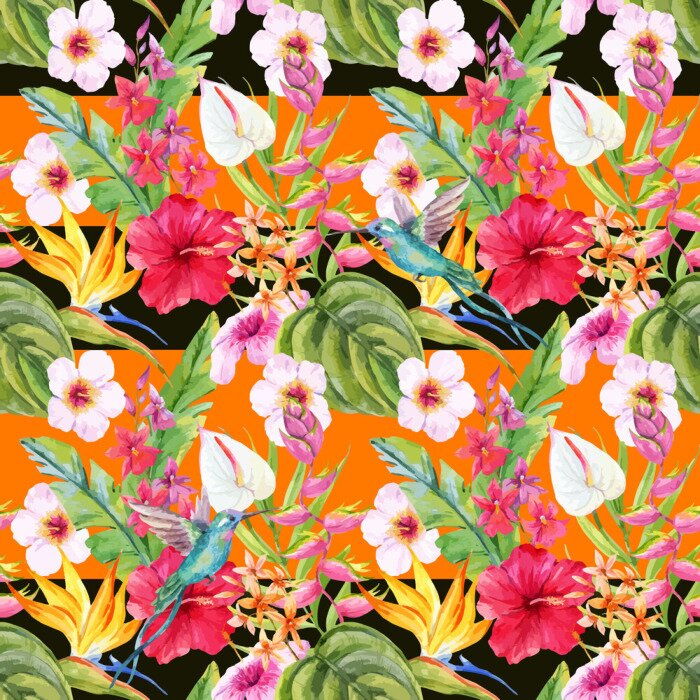 Papier peint  Aquarelle motif floral tropical