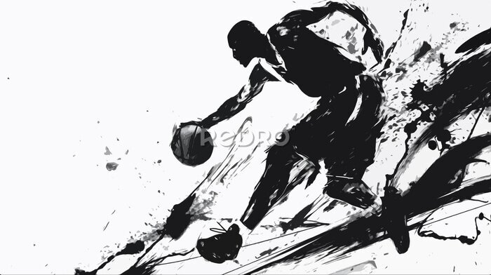 Papier peint  Aquarelle noire d'un joueur de basket