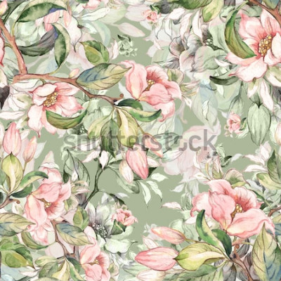 Papier peint  Aquarelle transparente motif de branches de printemps R