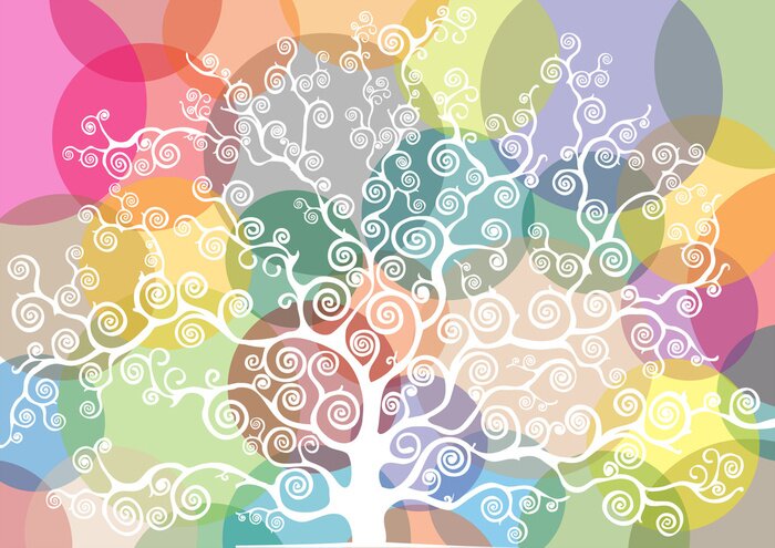 Papier peint  Arbre abstrait sur un fond coloré