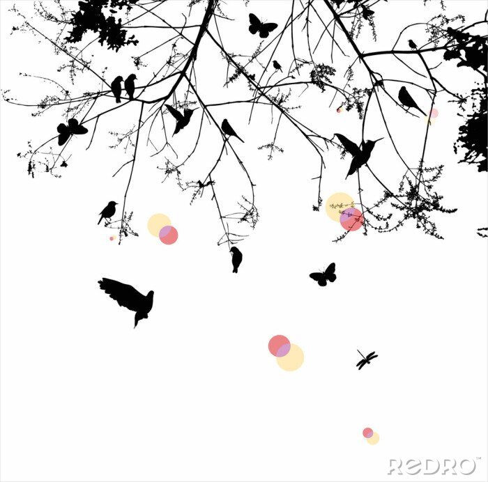 Papier peint  arbre et l'oiseau