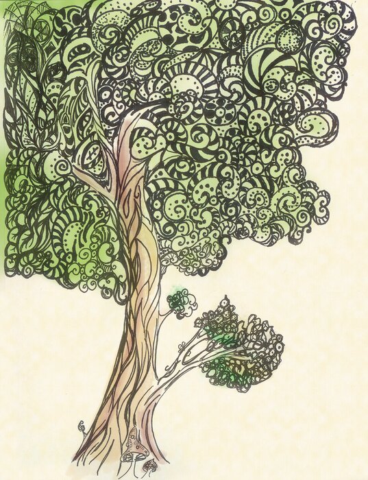 Papier peint  Arbre vert sur fond beige