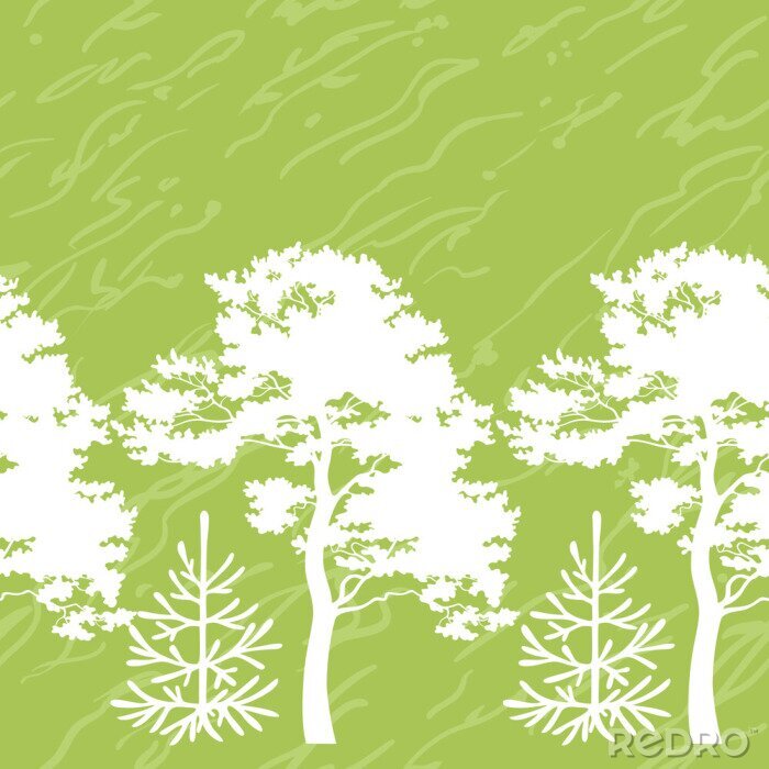 Papier peint  Arbres blancs sur fond vert