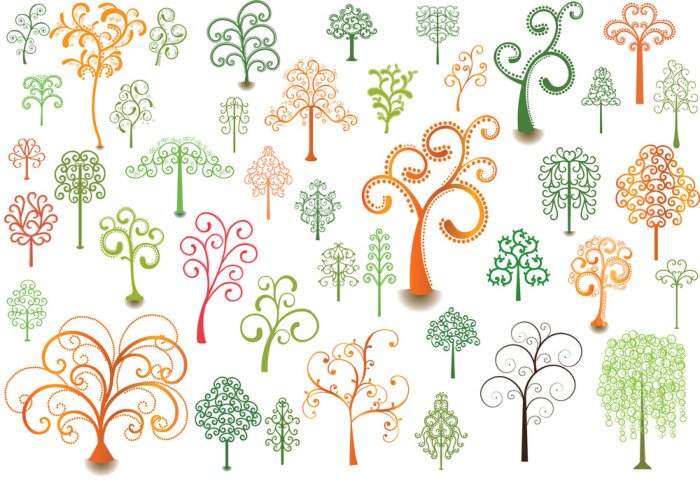 Papier peint  Arbres bouclés abstraits