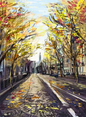 Poster  Arbres d'automne dans une rue parisienne