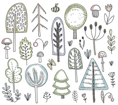 Arbres dessinés et plantes forestières