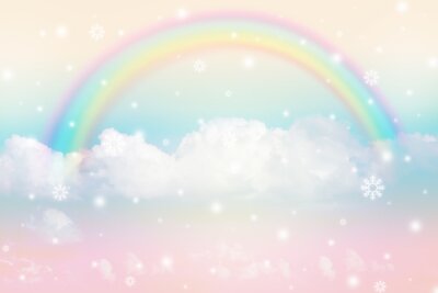Papier peint  Arc-en-ciel dans le ciel avec des nuages et des étoiles
