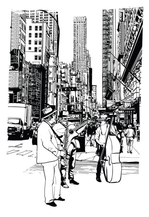 Papier peint  Artistes de rue jouant de la musique sur la 5ème avenue à New York