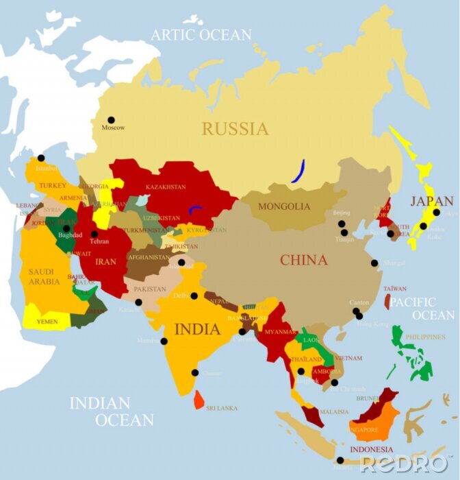 Papier peint  Asie carte distincts et d'utiliser tous les pays que vous le souhaitez.