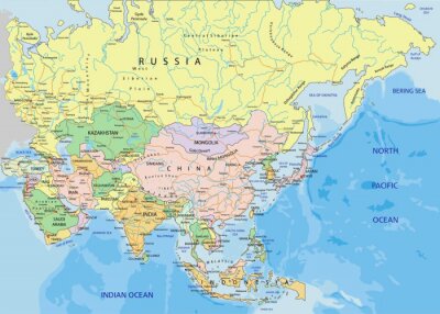 Asie - très détaillée carte politique modifiable.
