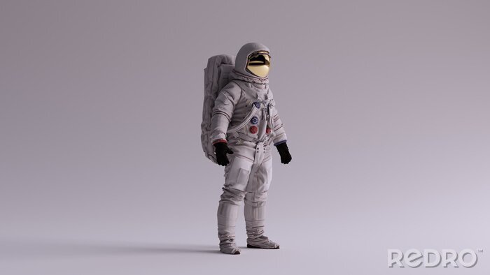 Papier peint  Astronaut with Gold Visor and White Spacesuit With Light Grey Background with Neutral Diffused Side Lighting 3 Quarter Right 3d illustration 3d render
