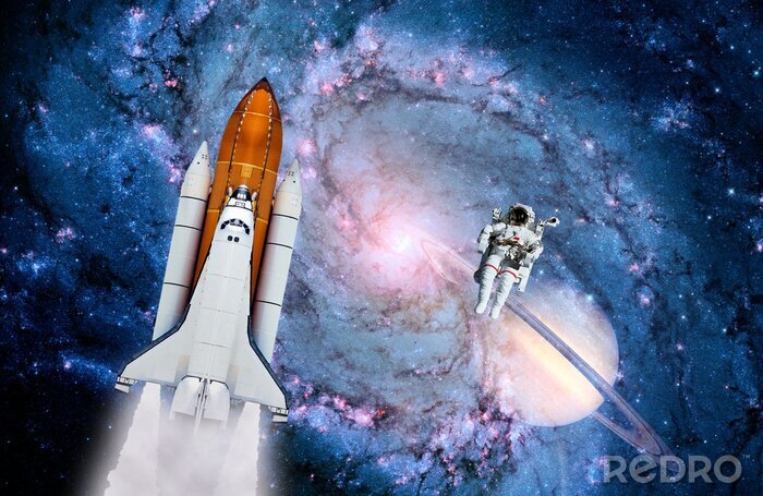 Papier peint  Astronaute avec une fusée dans la galaxie