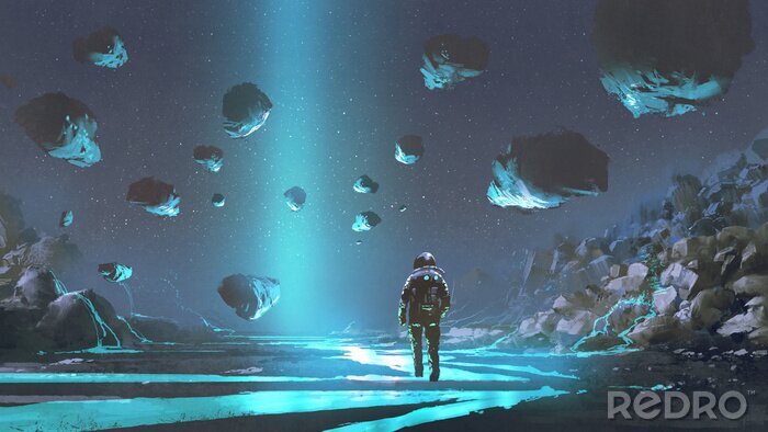 Papier peint  Astronaute sur une planète turquoise