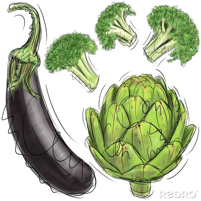 Papier peint  Aubergine, artichaut, brocoli et