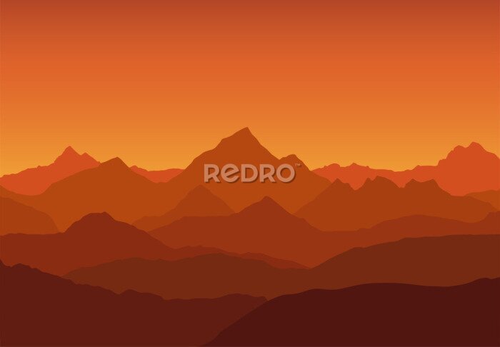 Papier peint  Aura orange sur le paysage de montagne