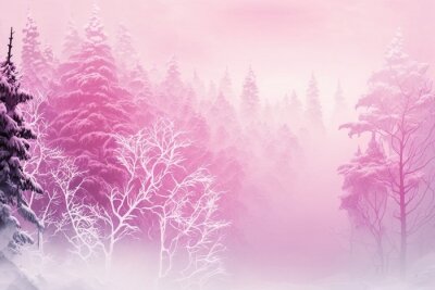 Papier peint  Aura rose au-dessus des arbres de la forêt