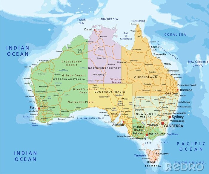 Papier peint  Australia - Highly detailed editable political map.