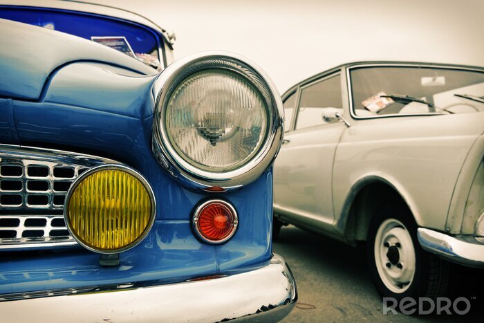 Papier peint  Avant de vieille voiture bleue, sixties, rétro