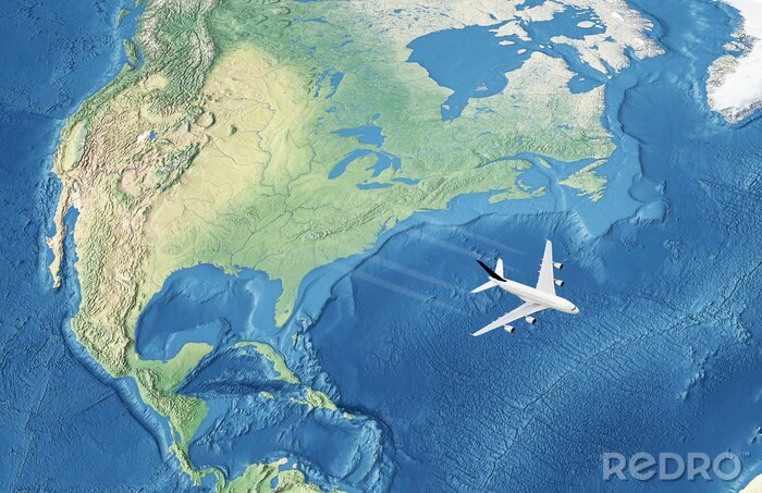 Papier peint  Avion civil blanc au-dessus de l'océan Atlantique à destination de l'Europe
